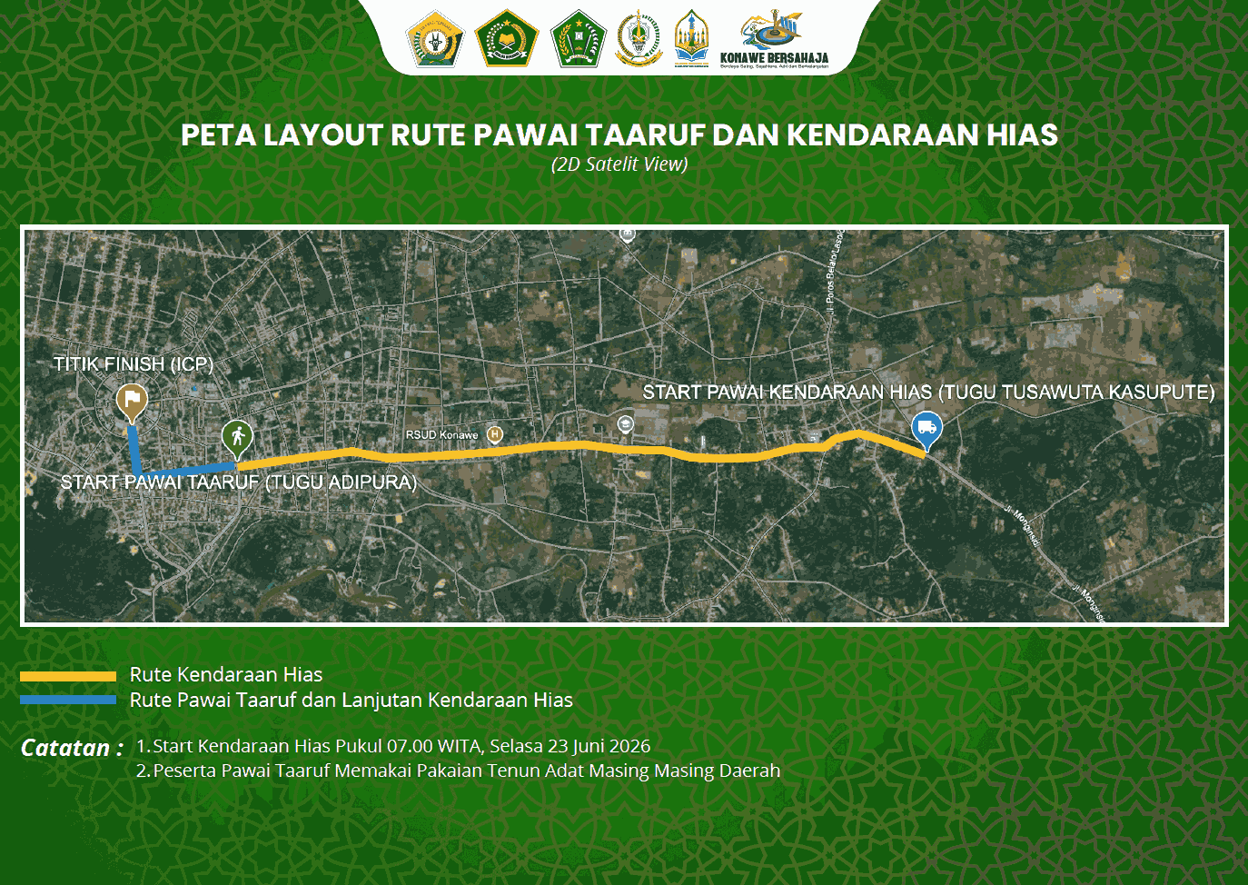 PETA LAYOUT RUTE PAWAI TAARUF DAN KENDARAAN HIAS MTQ XXXI PROV SULAWESI TENGGARA
